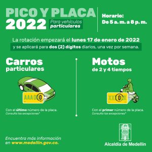 Horario pico y placa Medellin 2022